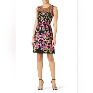 NWOT Size 4 Marchesa Notte Black & Pink Sleeveless Embroidered Cocktail Dress